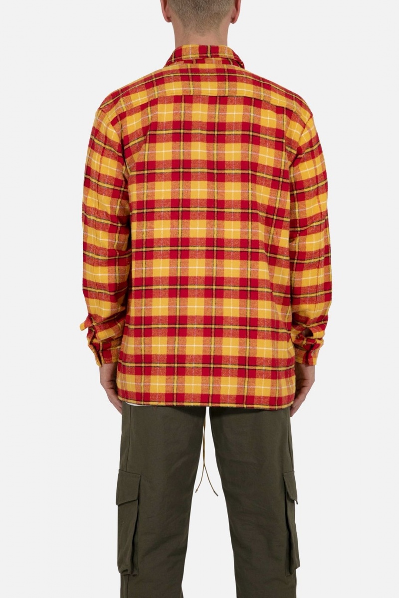 Mnml Relaxed Cargo Flannel Shirt Shirts Yellow/Red | MR44-O9ZA