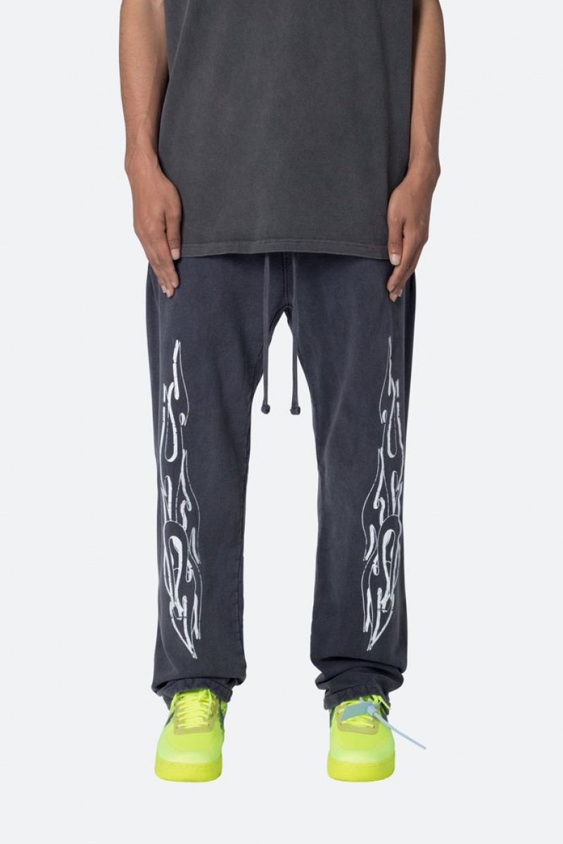 Mnml Relaxed Flame Sweatpants Sweatpants Washed Black | HK72-E0XJ