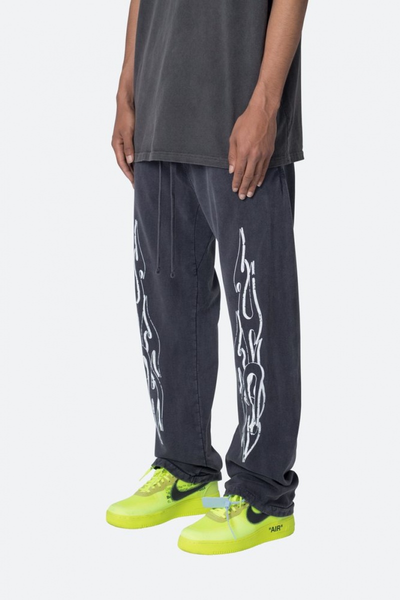 Mnml Relaxed Flame Sweatpants Sweatpants Washed Black | HK72-E0XJ