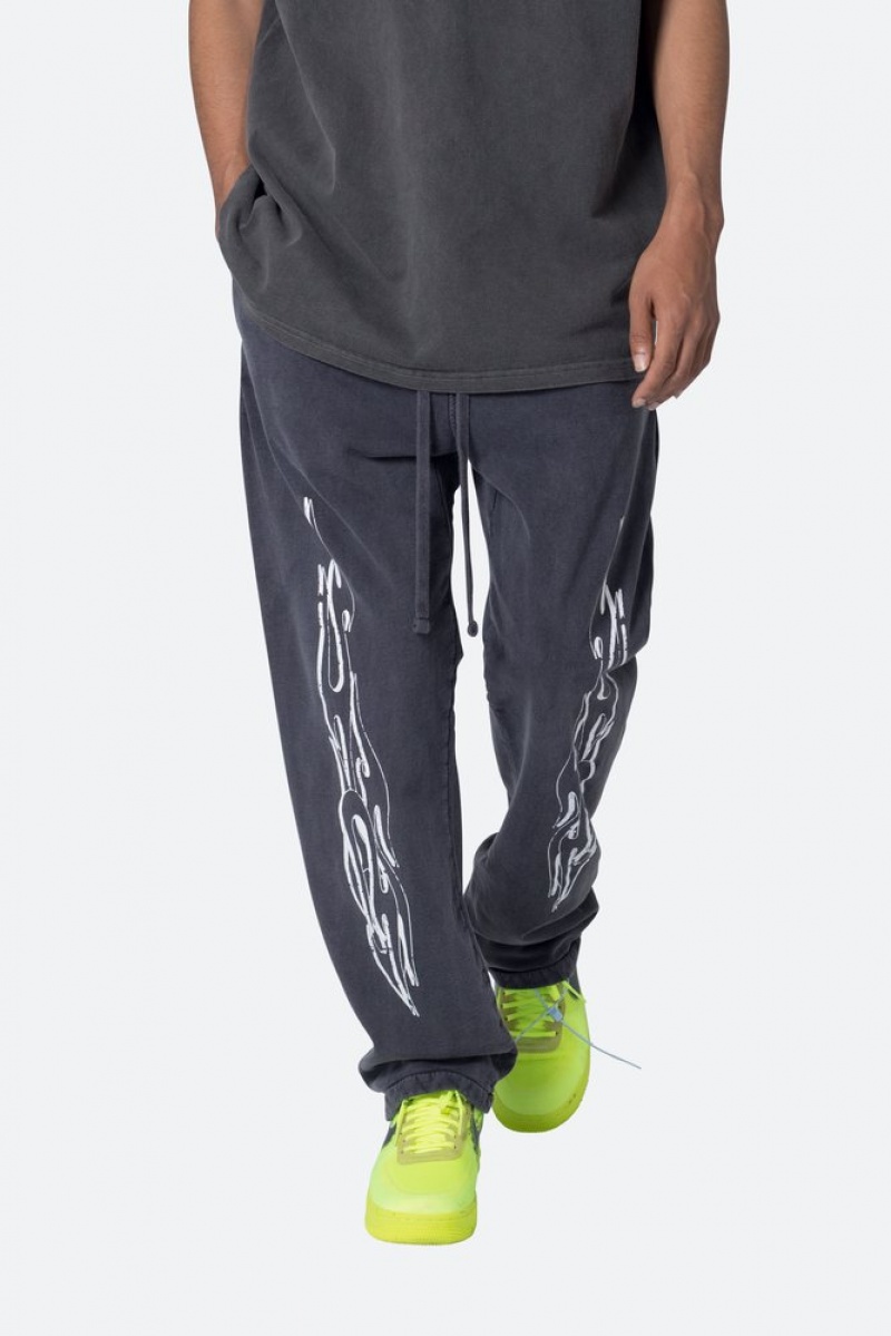 Mnml Relaxed Flame Sweatpants Sweatpants Washed Black | HK72-E0XJ