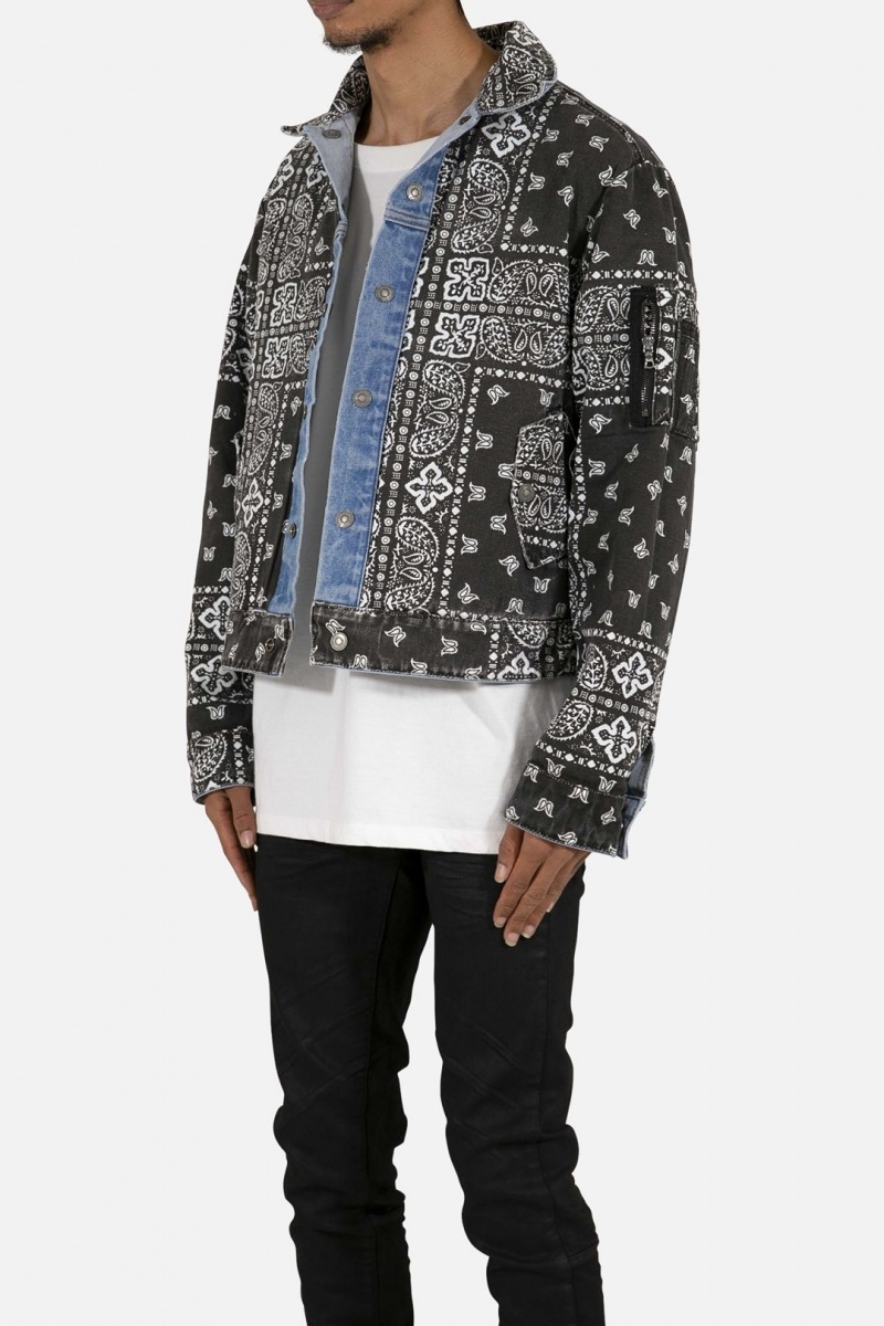 Mnml Reversible Paisley Trucker Jacket Jackets Blue/Black | CP03-R2TN