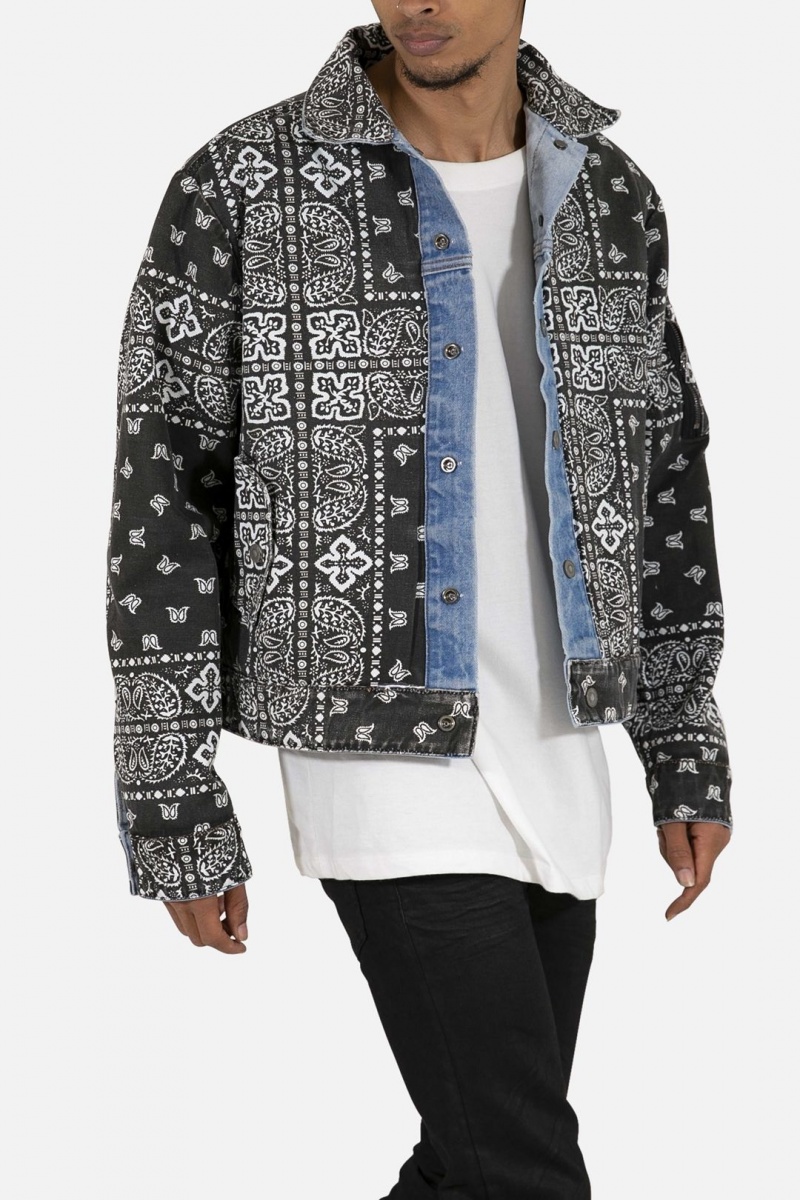 Mnml Reversible Paisley Trucker Jacket Jackets Blue/Black | CP03-R2TN