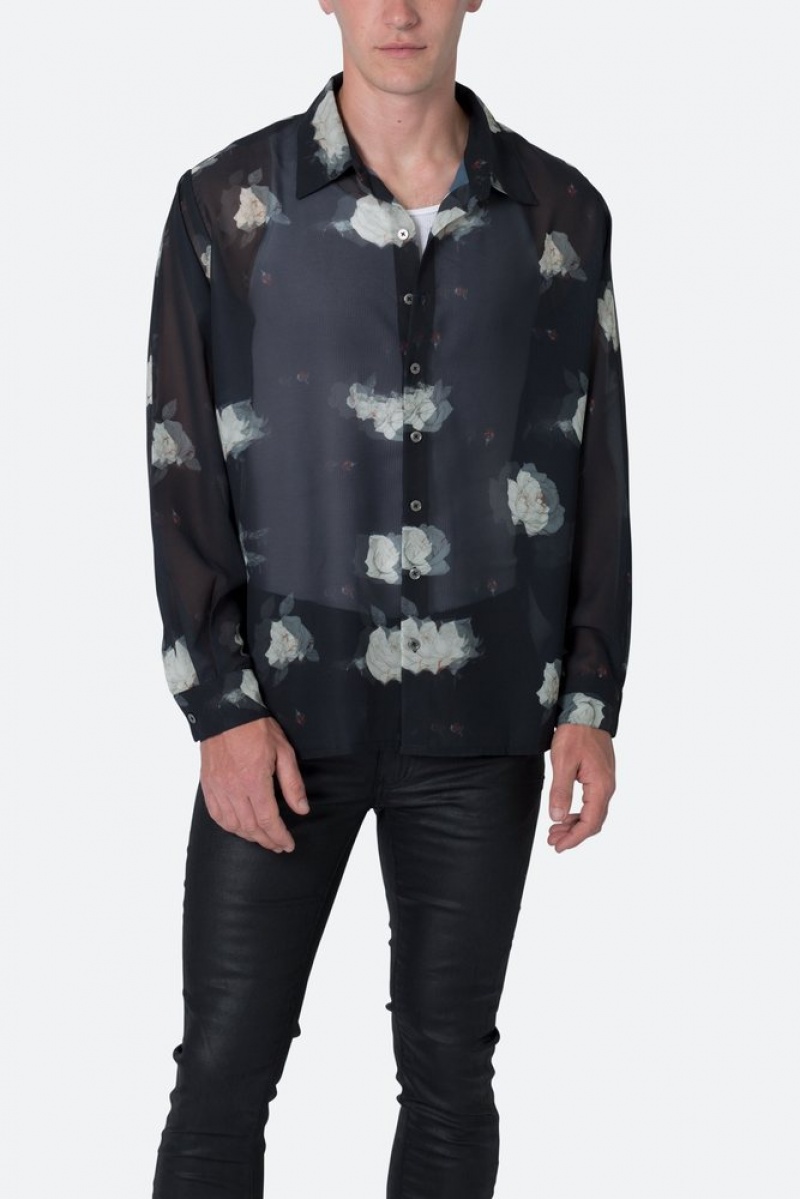 Mnml Roses Sheer Shirt Shirts Black | IL44-I5SS