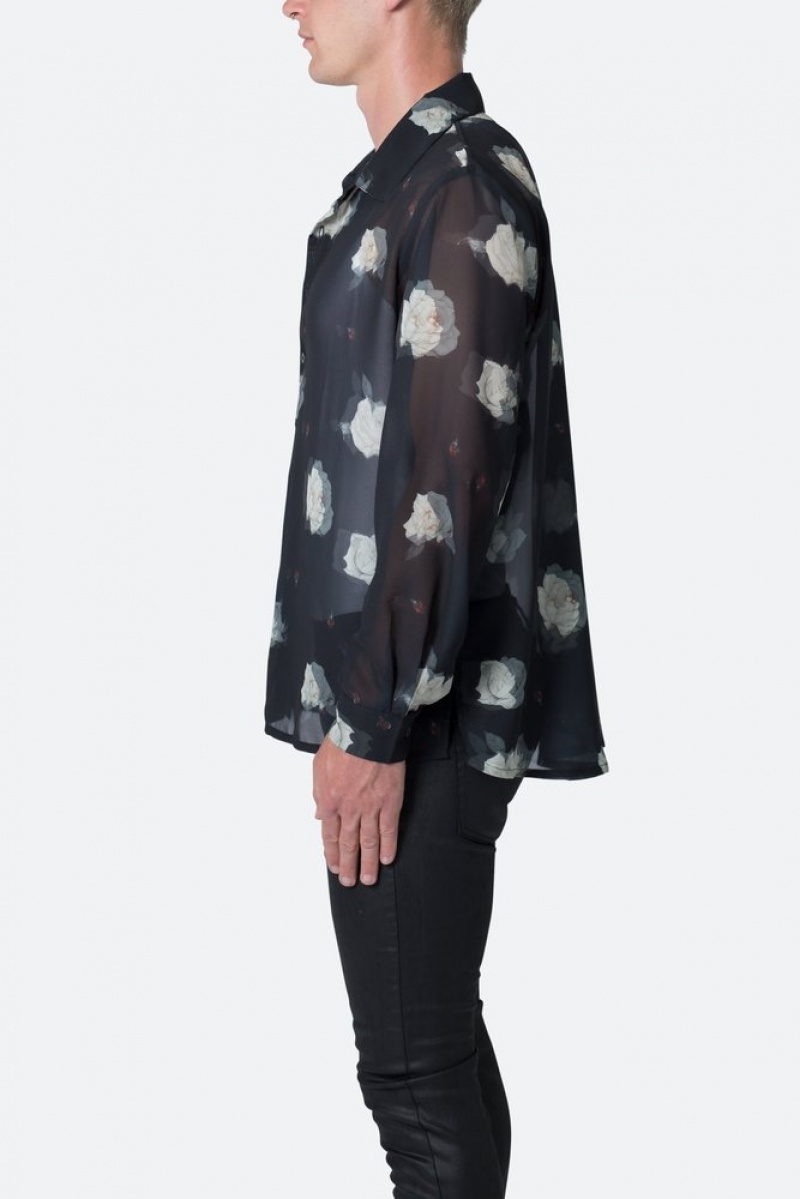 Mnml Roses Sheer Shirt Shirts Black | IL44-I5SS