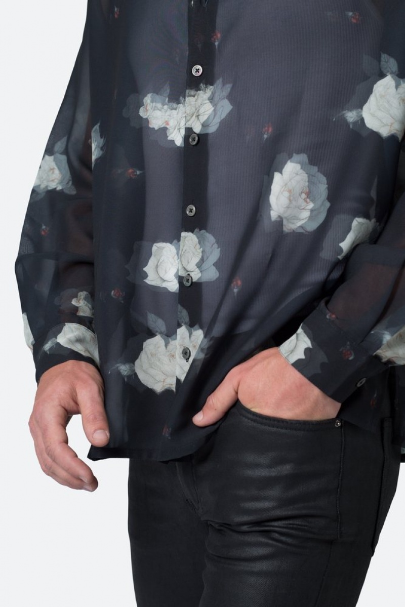 Mnml Roses Sheer Shirt Shirts Black | IL44-I5SS