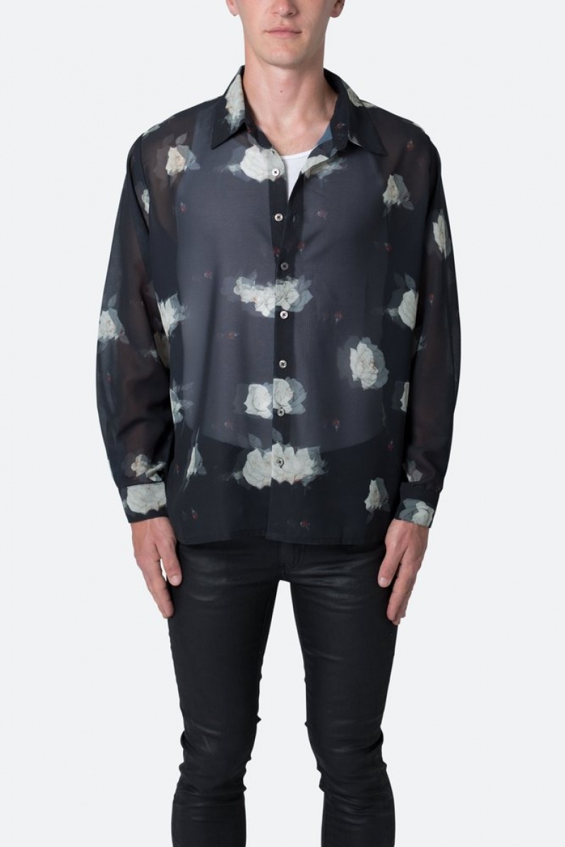 Mnml Roses Sheer Shirt Shirts Black | IL44-I5SS