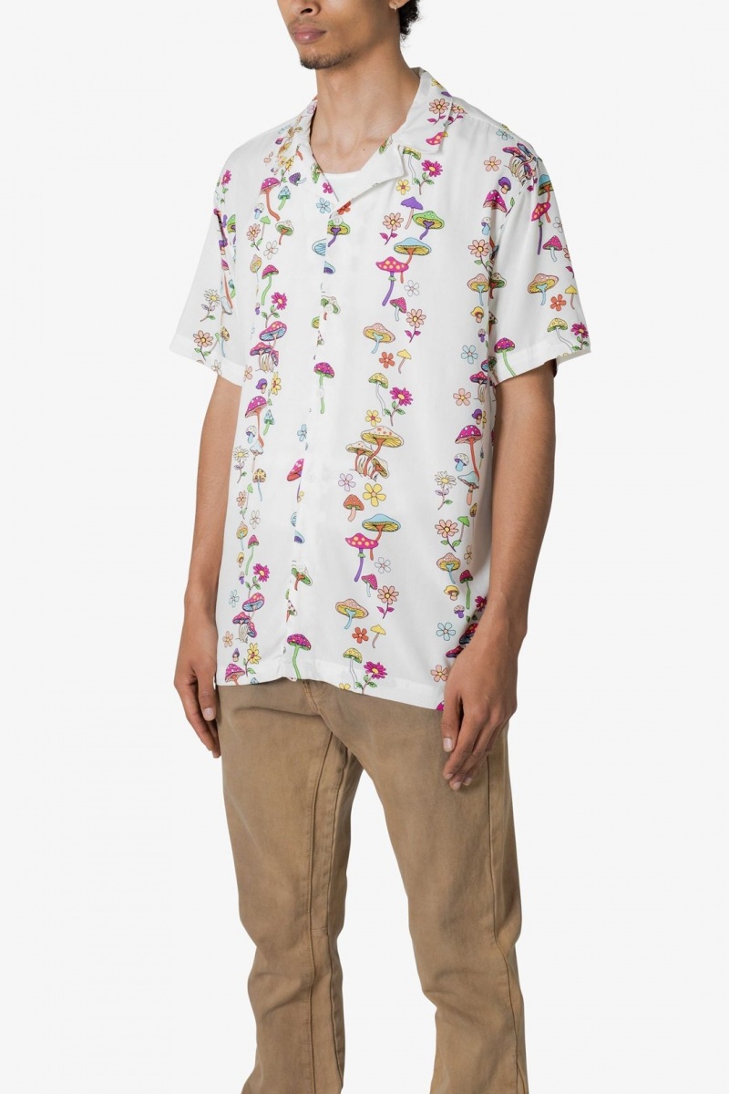 Mnml S/S Button Up Shirt Shirts Mushroom Print | EV39-I0QL