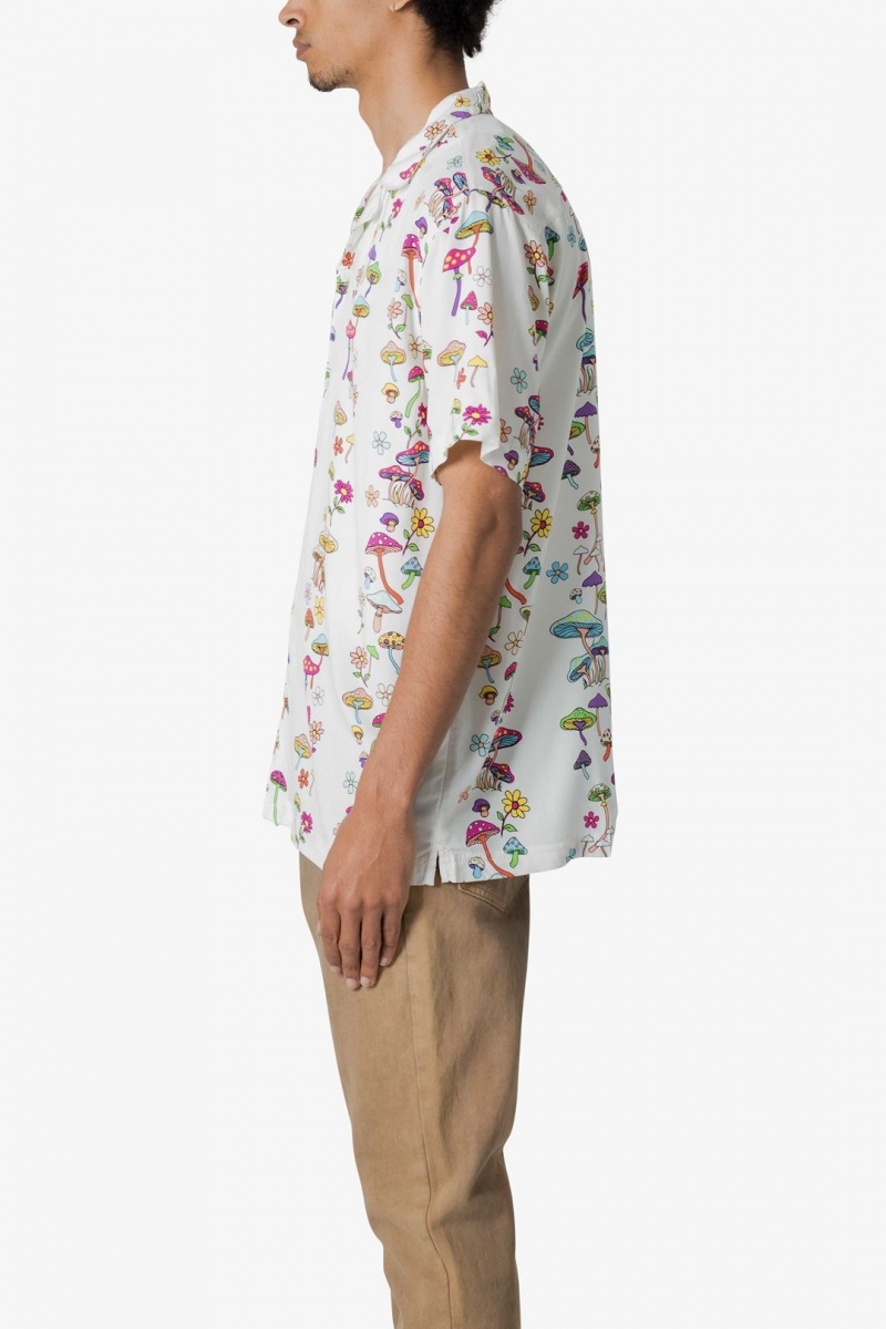 Mnml S/S Button Up Shirt Shirts Mushroom Print | EV39-I0QL