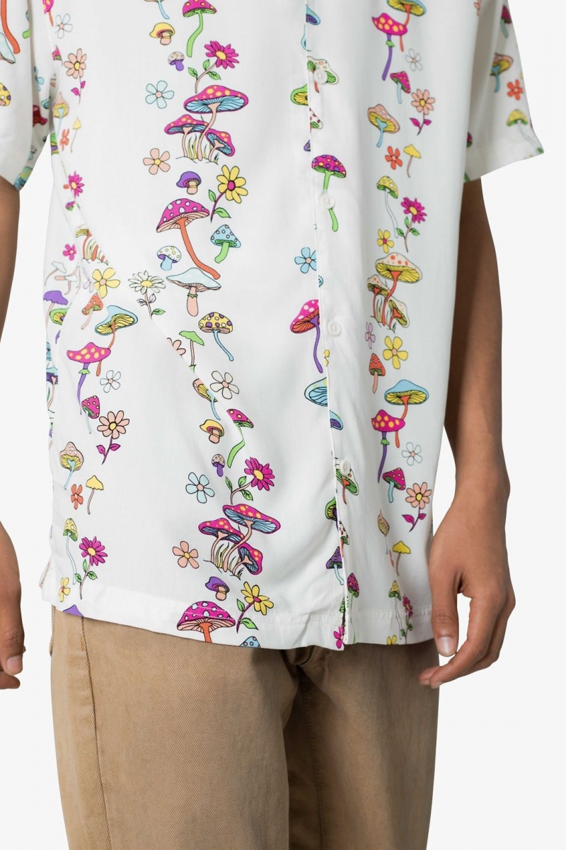 Mnml S/S Button Up Shirt Shirts Mushroom Print | EV39-I0QL