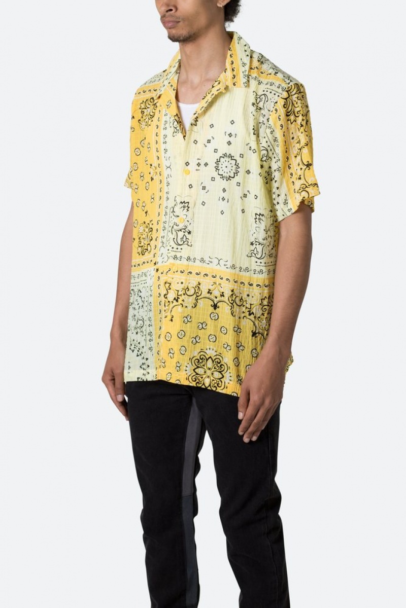 Mnml S/S Button Up Shirt Shirts Yellow Bandana Paisley | NU10-Q2EW