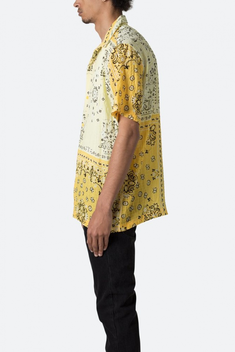 Mnml S/S Button Up Shirt Shirts Yellow Bandana Paisley | NU10-Q2EW