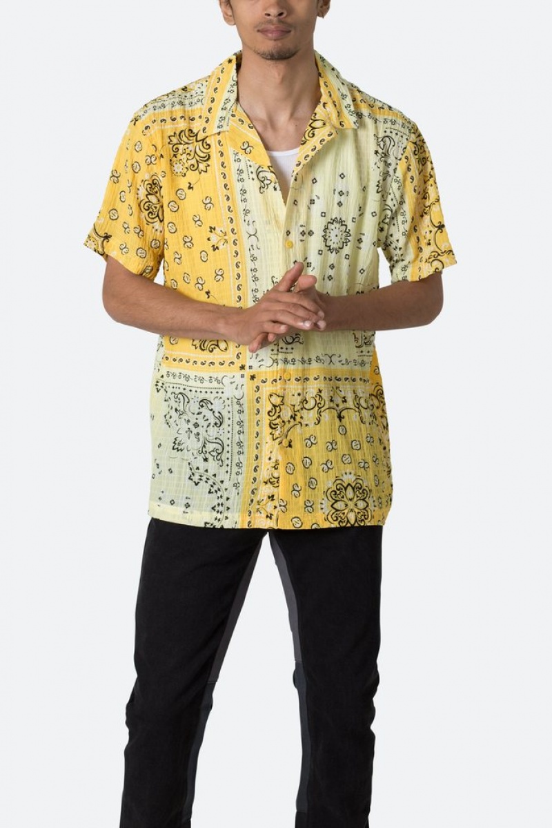 Mnml S/S Button Up Shirt Shirts Yellow Bandana Paisley | NU10-Q2EW