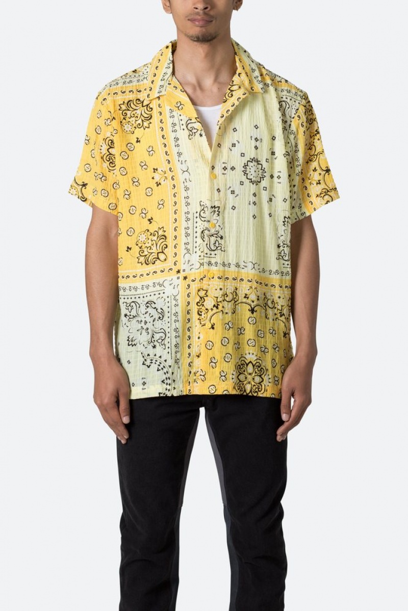 Mnml S/S Button Up Shirt Shirts Yellow Bandana Paisley | NU10-Q2EW