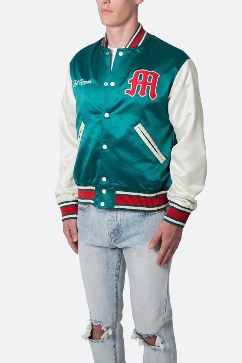 Mnml Satin Varsity Jacket Jackets Green/White | VV88-A2CI