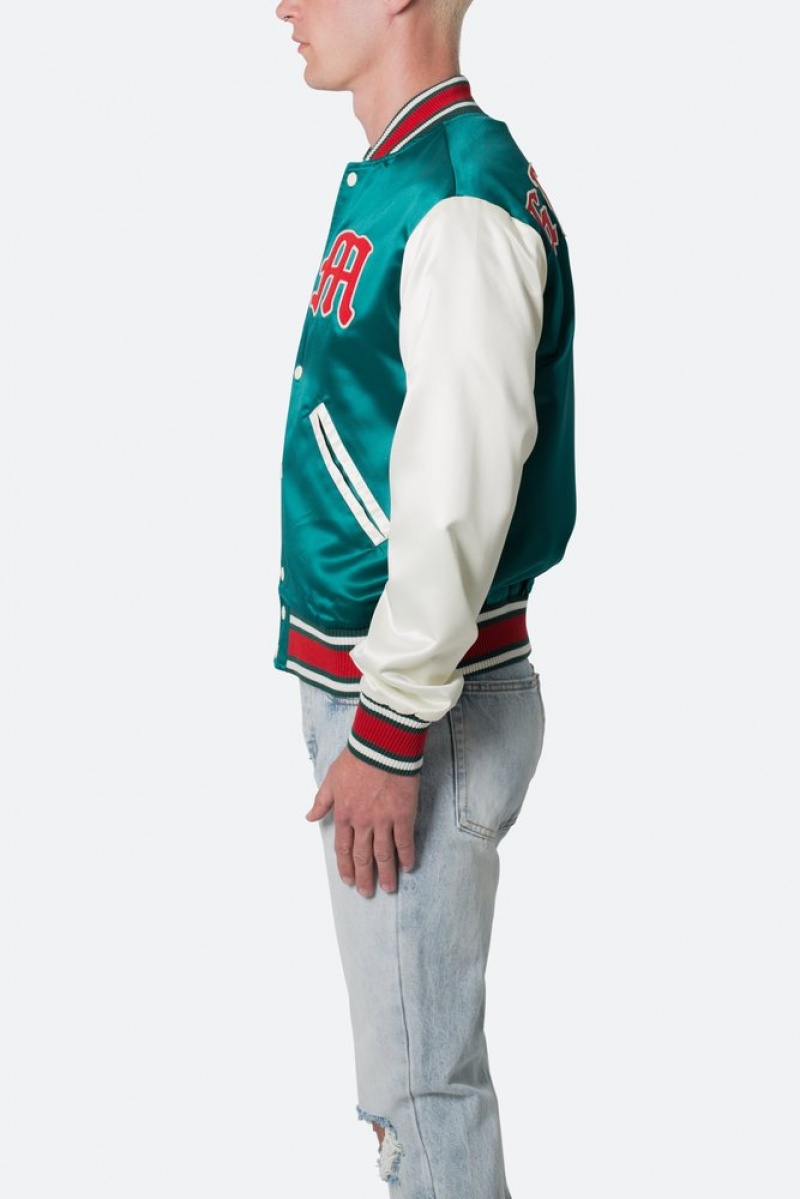 Mnml Satin Varsity Jacket Jackets Green/White | VV88-A2CI