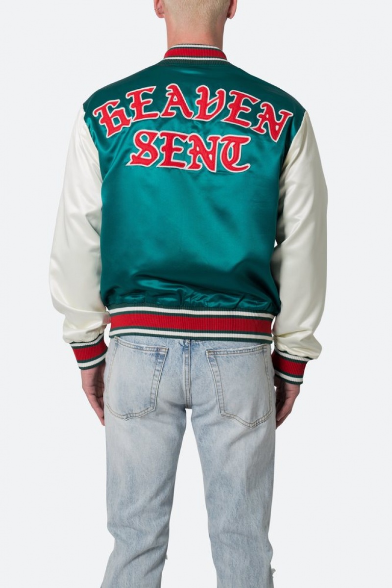 Mnml Satin Varsity Jacket Jackets Green/White | VV88-A2CI