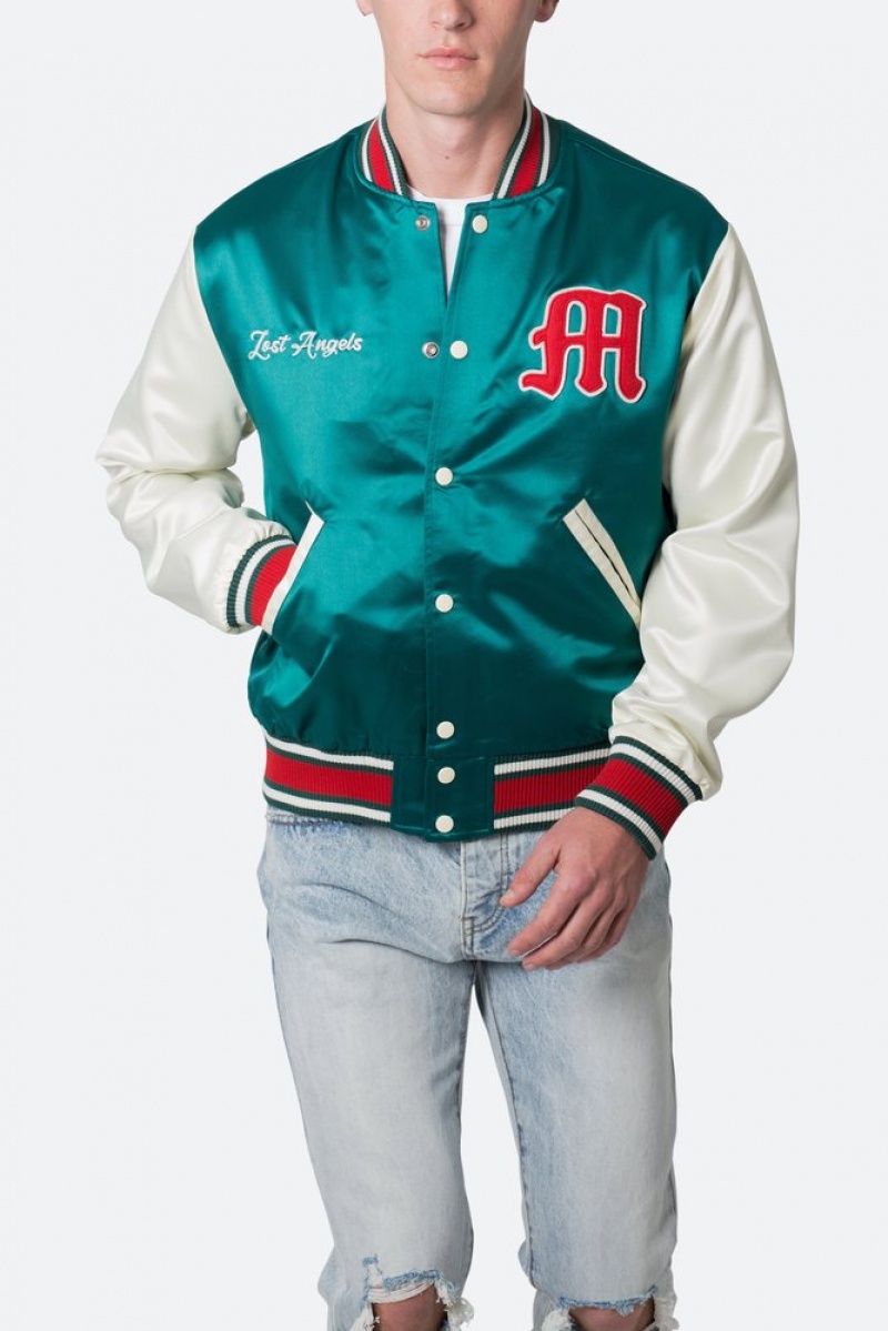 Mnml Satin Varsity Jacket Jackets Green/White | VV88-A2CI