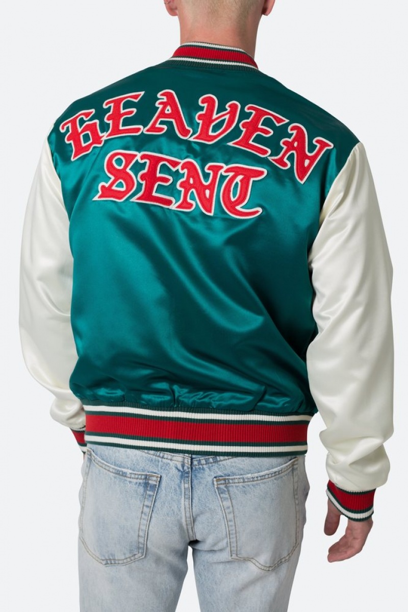 Mnml Satin Varsity Jacket Jackets Green/White | VV88-A2CI