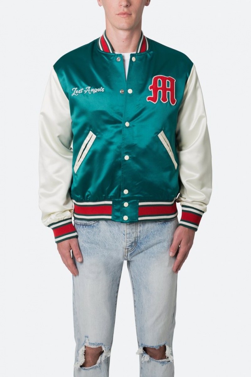 Mnml Satin Varsity Jacket Jackets Green/White | VV88-A2CI