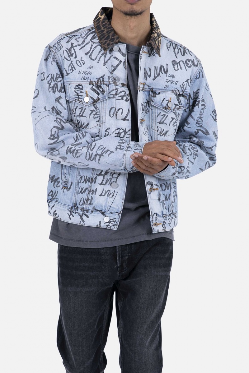 Mnml Scribble Trucker Jacket Jackets Blue | CS38-P7CQ