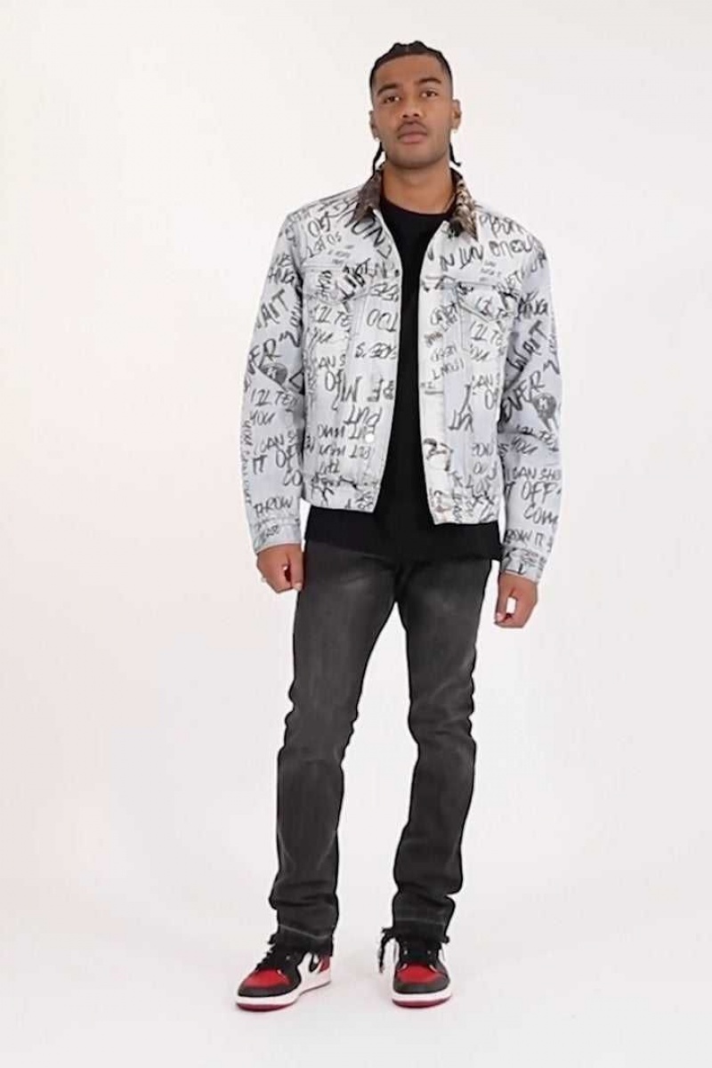 Mnml Scribble Trucker Jacket Jackets Blue | CS38-P7CQ