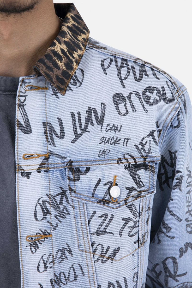 Mnml Scribble Trucker Jacket Jackets Blue | CS38-P7CQ