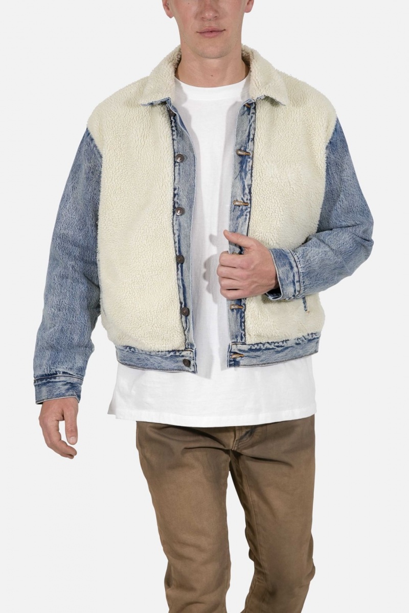 Mnml Sherpa Body Trucker Jacket Jackets Blue/White | XG48-E6ZQ