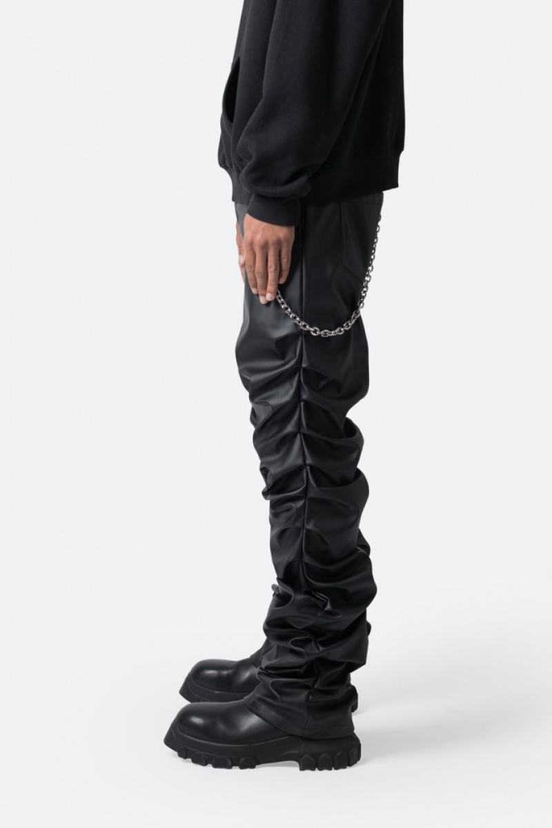 Mnml Stacked Leather Pants Pants & Chinos Black | CF15-Y5WK