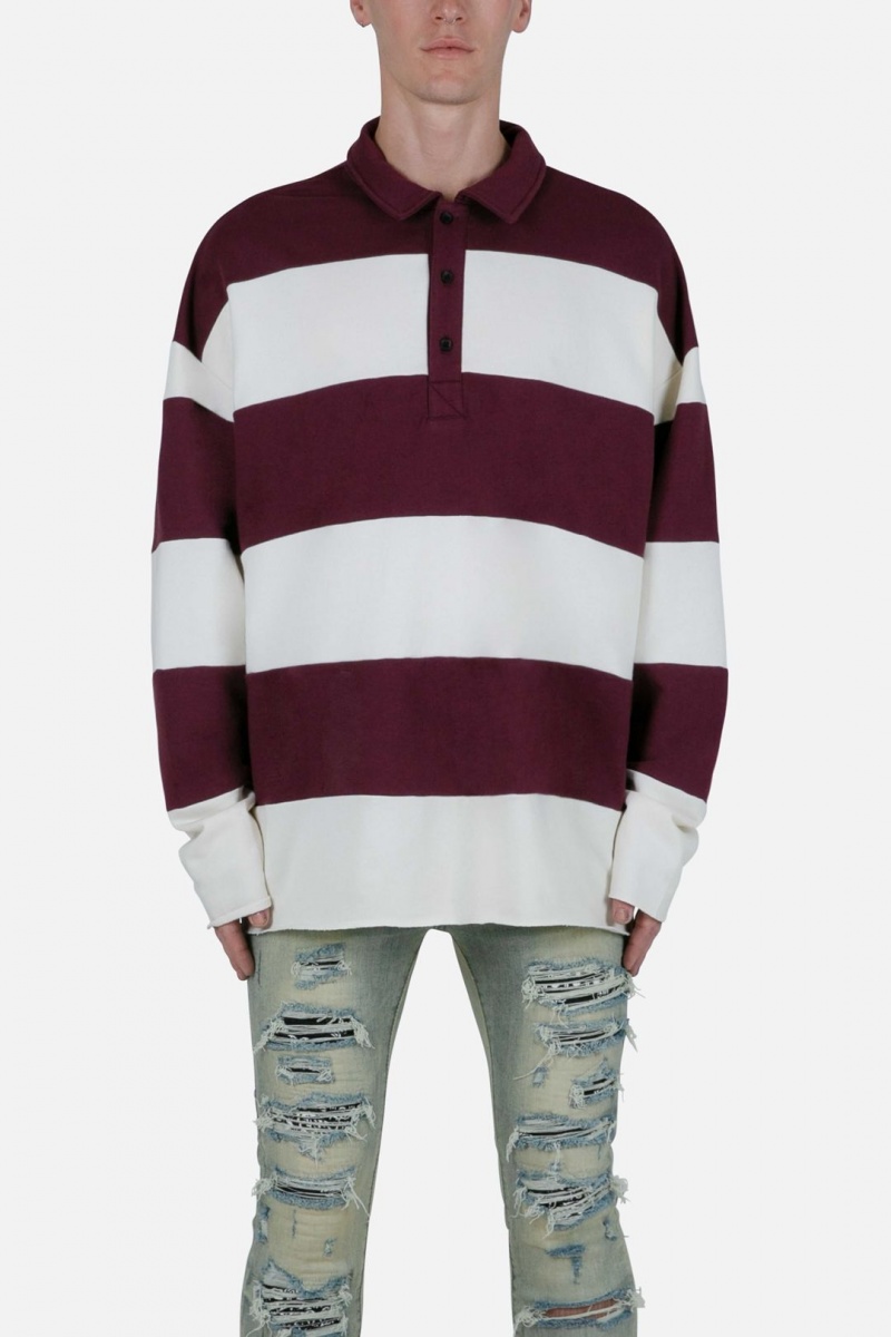 Mnml Striped L/S Rugby Shirt Long Sleeve Tees Burgundy/Off White | XF31-C7ZY