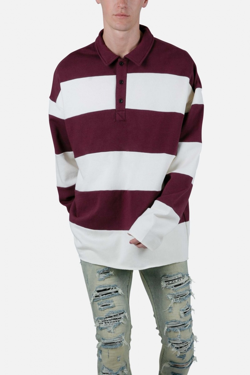 Mnml Striped L/S Rugby Shirt Long Sleeve Tees Burgundy/Off White | XF31-C7ZY