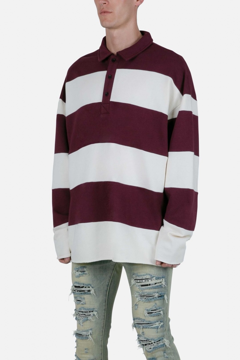 Mnml Striped L/S Rugby Shirt Long Sleeve Tees Burgundy/Off White | XF31-C7ZY