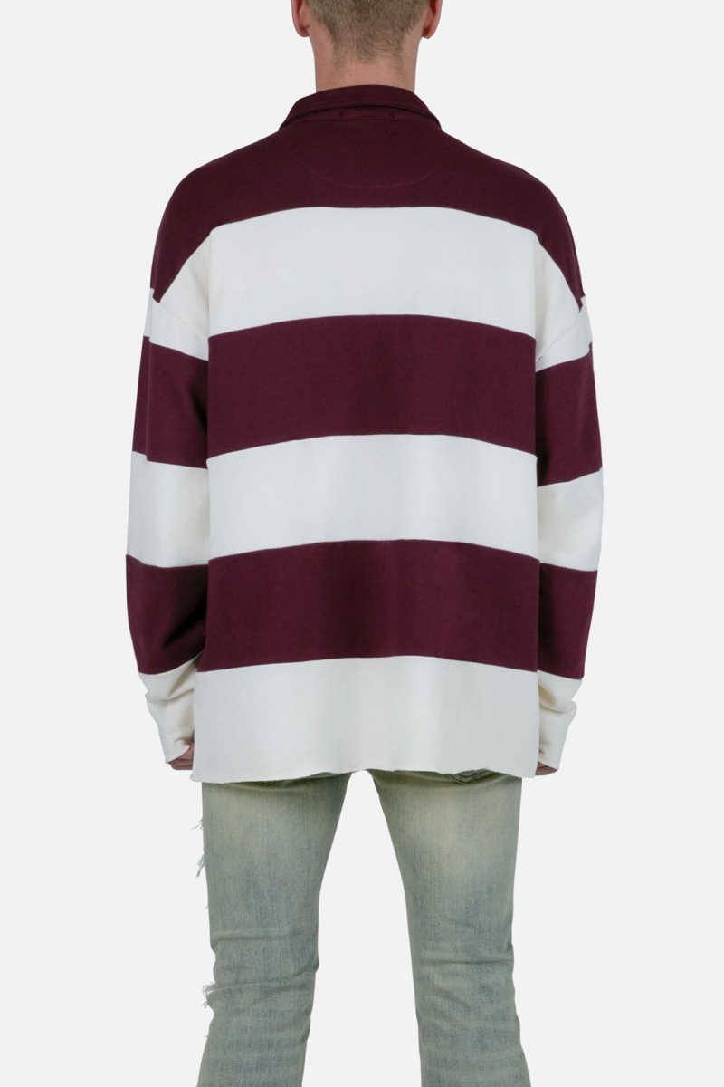 Mnml Striped L/S Rugby Shirt Long Sleeve Tees Burgundy/Off White | XF31-C7ZY