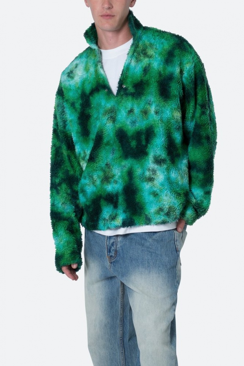 Mnml Tie Dye Sherpa Pullover Sweater Sweatshirts Green | WR80-Y3JO