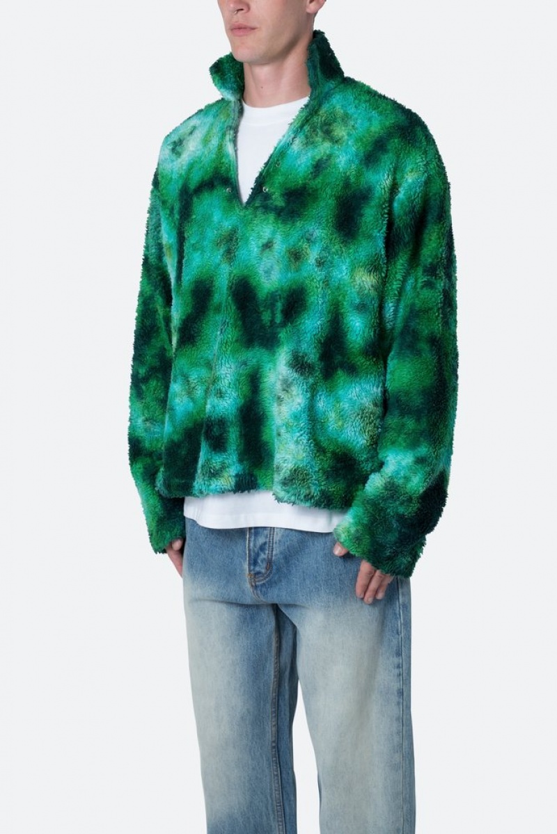 Mnml Tie Dye Sherpa Pullover Sweater Sweatshirts Green | WR80-Y3JO