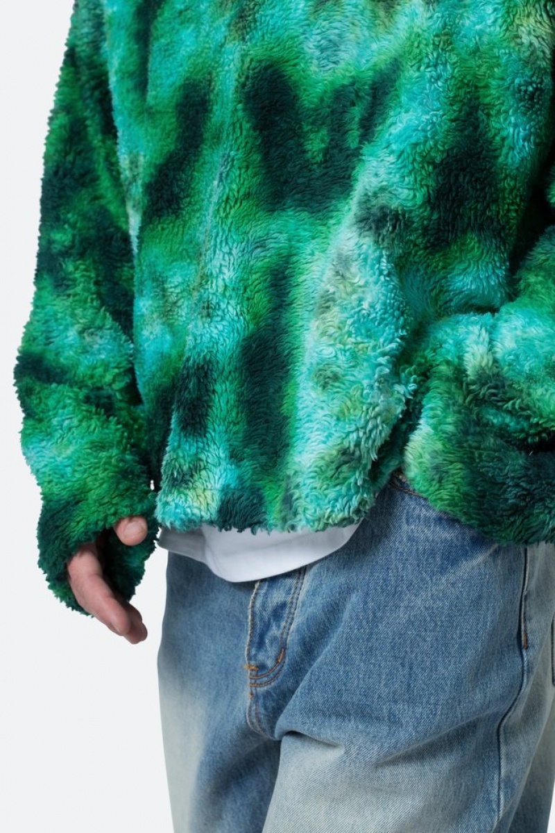 Mnml Tie Dye Sherpa Pullover Sweater Sweatshirts Green | WR80-Y3JO