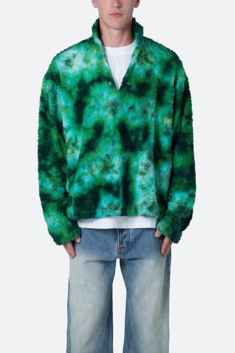 Mnml Tie Dye Sherpa Pullover Sweater Sweatshirts Green | WR80-Y3JO