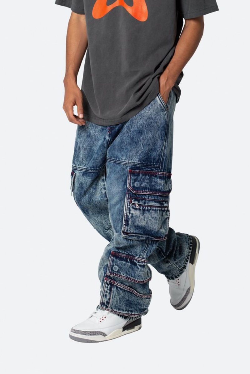 Mnml Ultra Baggy Skate Cargo Denim Baggy Denim Vintage Blue | JN57-A4TY