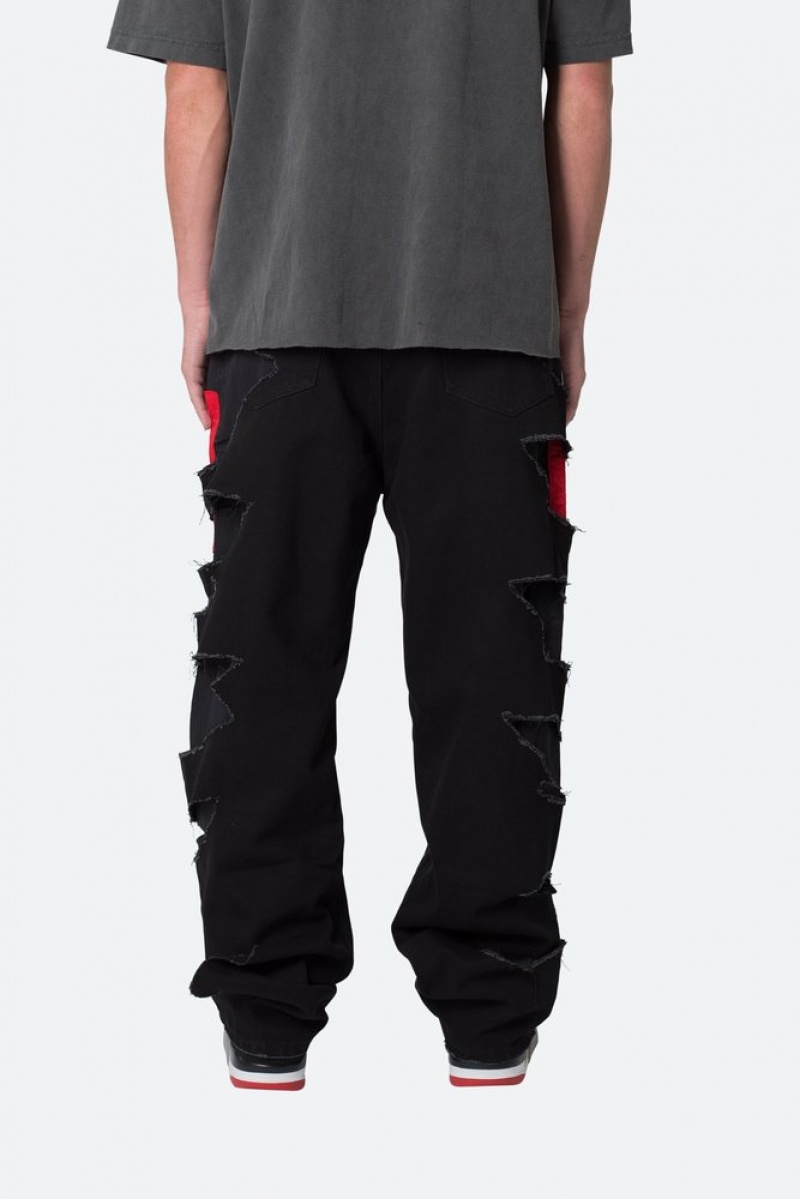 Mnml Ultra Baggy Track Lined Denim Baggy Denim Black/Red | FF29-K3EZ