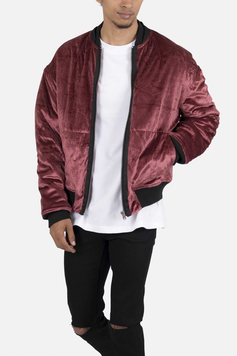 Mnml Velour Bomber Jacket Jackets Burgundy | HJ06-U0IZ