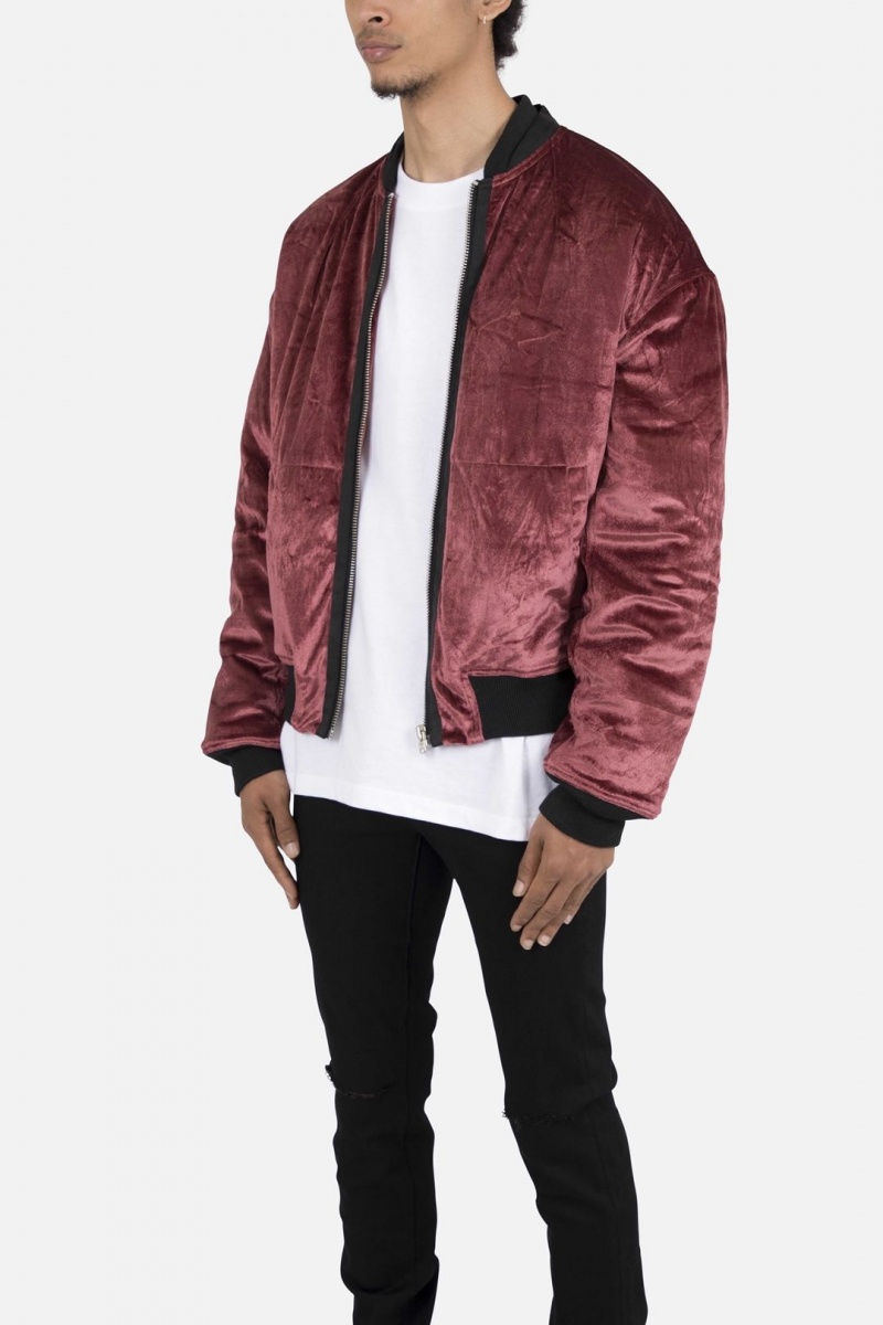 Mnml Velour Bomber Jacket Jackets Burgundy | HJ06-U0IZ