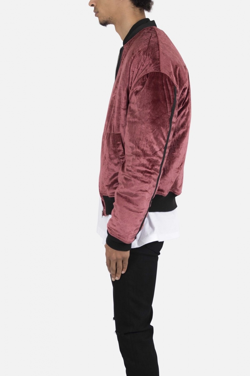 Mnml Velour Bomber Jacket Jackets Burgundy | HJ06-U0IZ