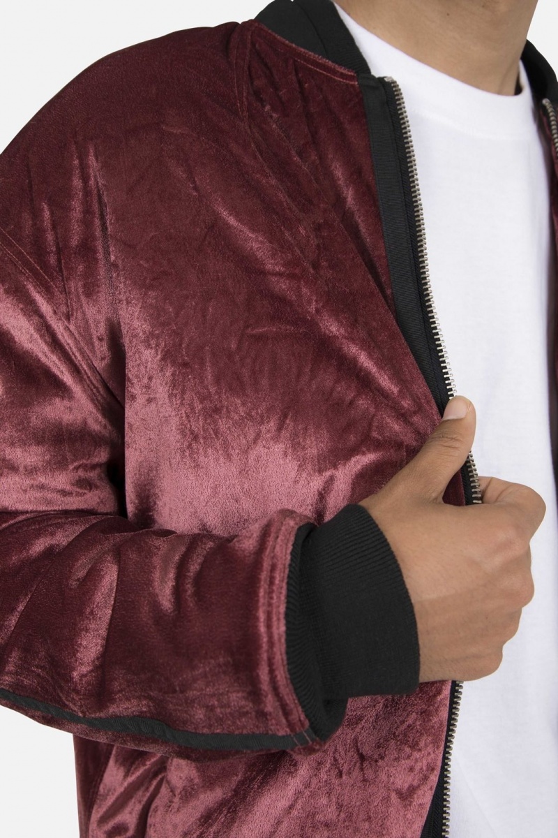 Mnml Velour Bomber Jacket Jackets Burgundy | HJ06-U0IZ