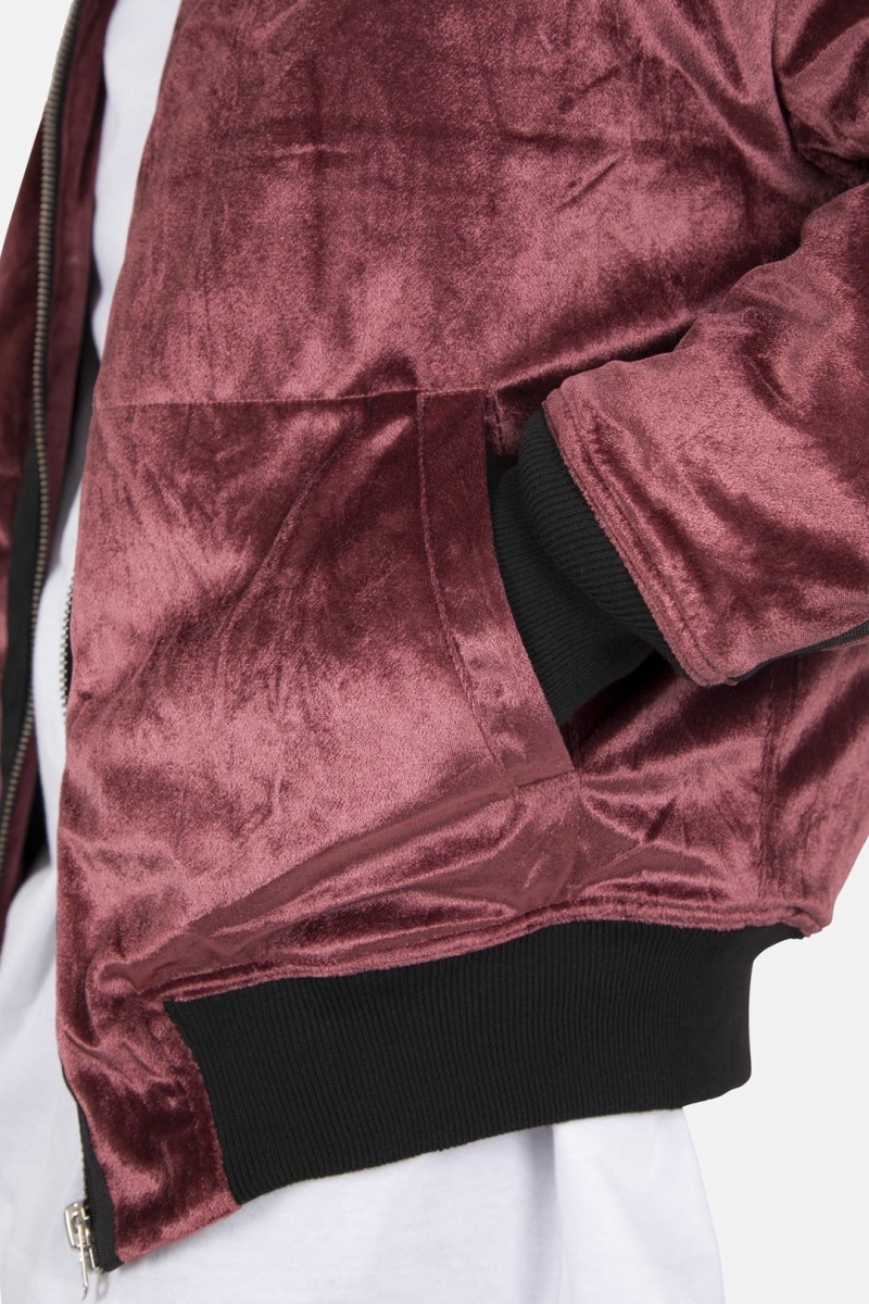 Mnml Velour Bomber Jacket Jackets Burgundy | HJ06-U0IZ