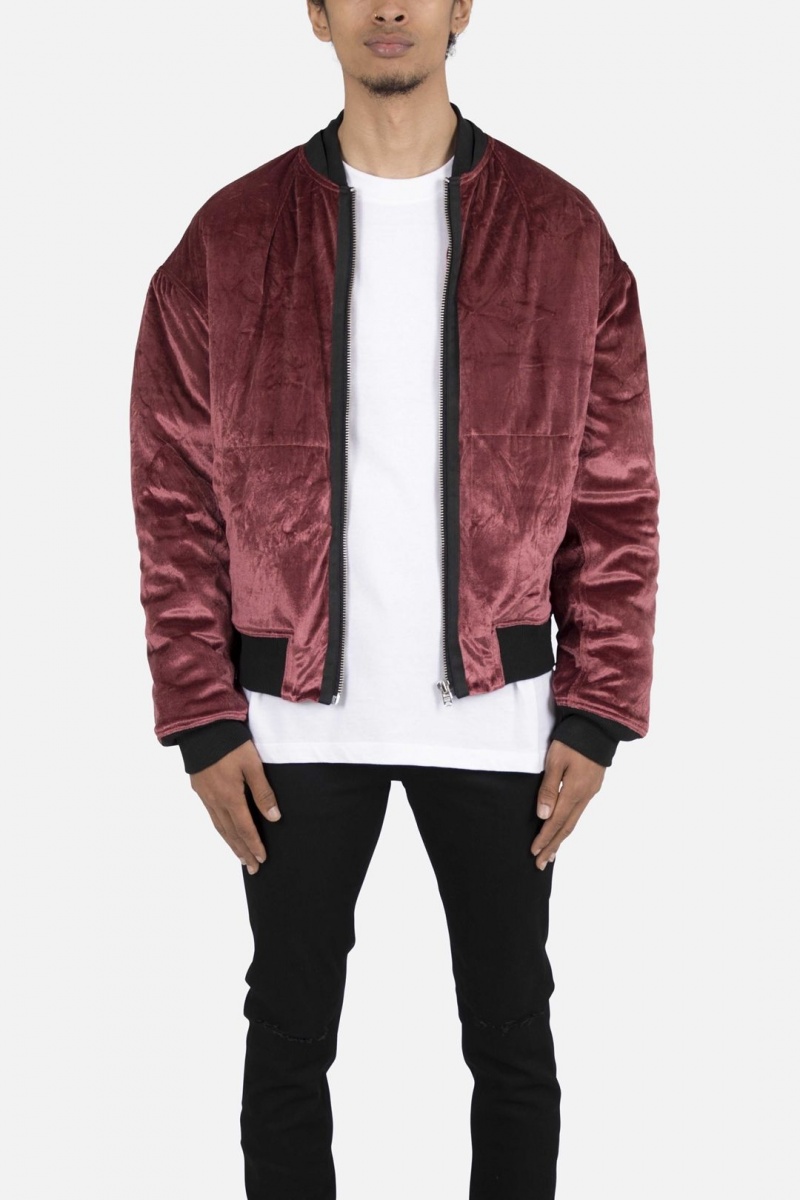 Mnml Velour Bomber Jacket Jackets Burgundy | HJ06-U0IZ