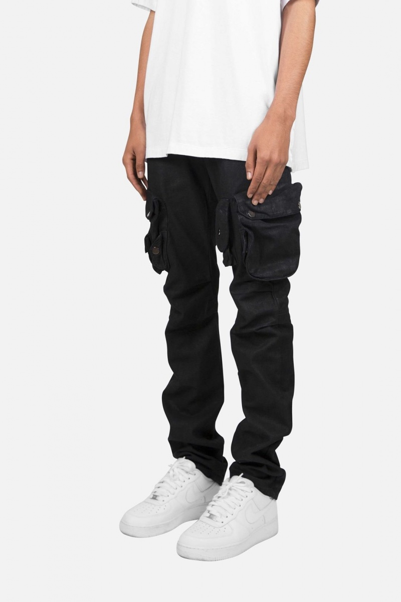 Mnml Waxed Denim Cargo Pants Straight Denim Black | BH04-X4YI