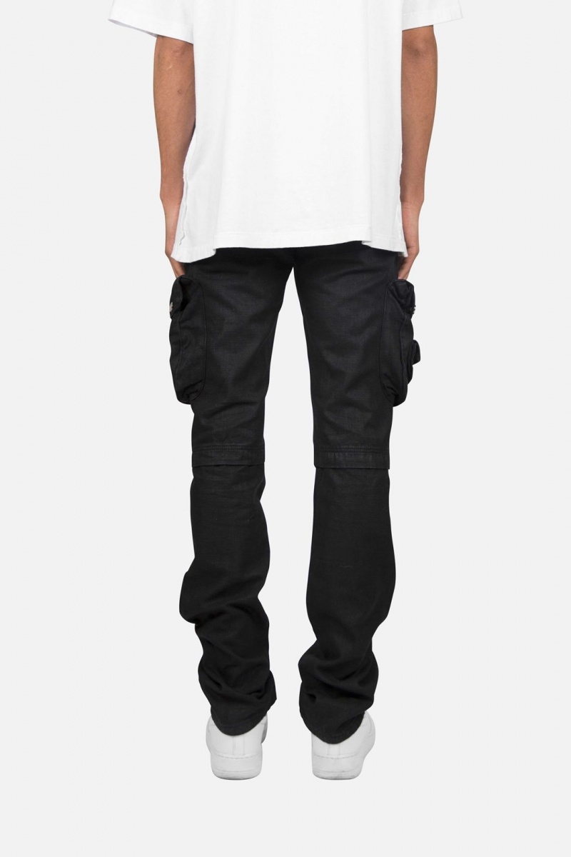 Mnml Waxed Denim Cargo Pants Straight Denim Black | BH04-X4YI