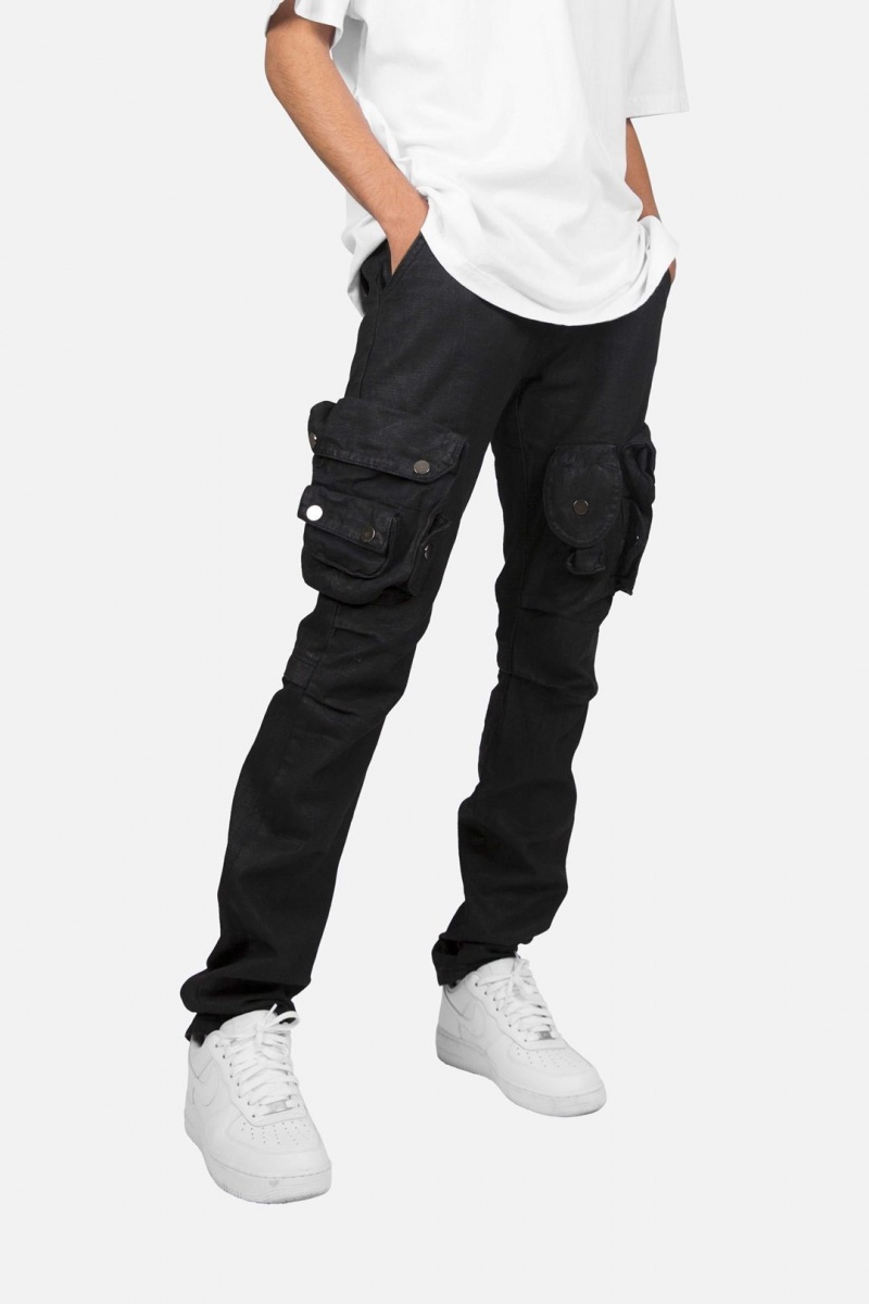 Mnml Waxed Denim Cargo Pants Straight Denim Black | BH04-X4YI