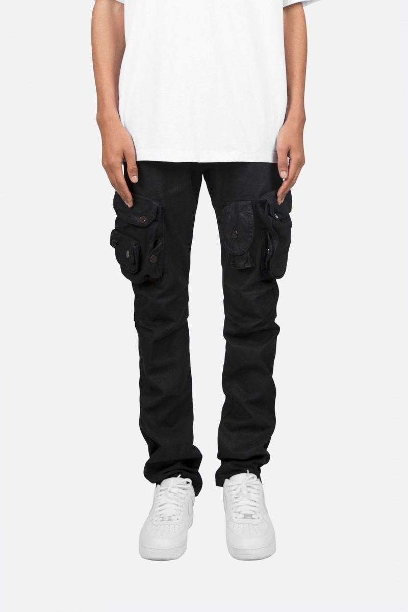 Mnml Waxed Denim Cargo Pants Straight Denim Black | BH04-X4YI