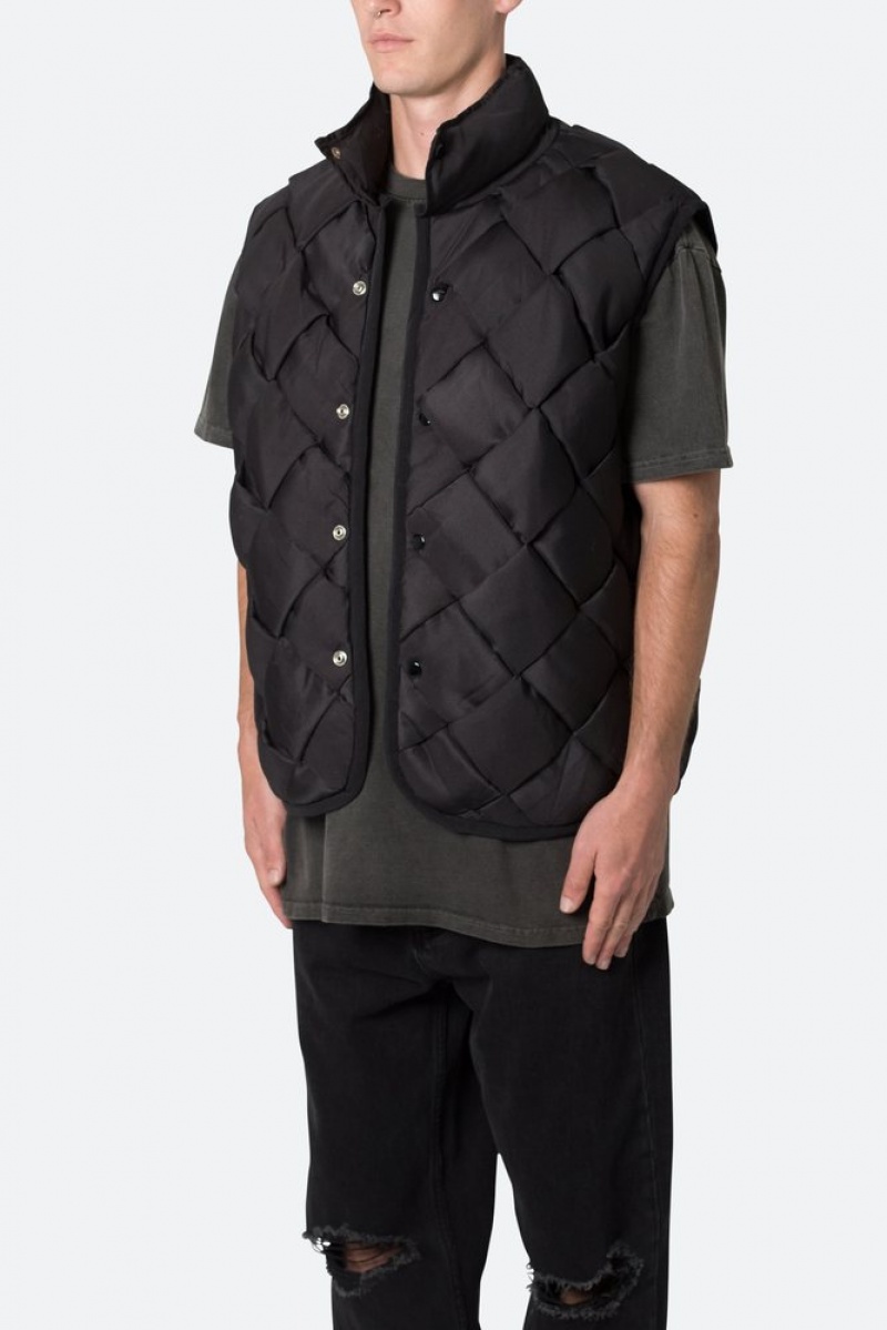 Mnml Woven Puffer Vest Jackets Black | XO94-D8OY