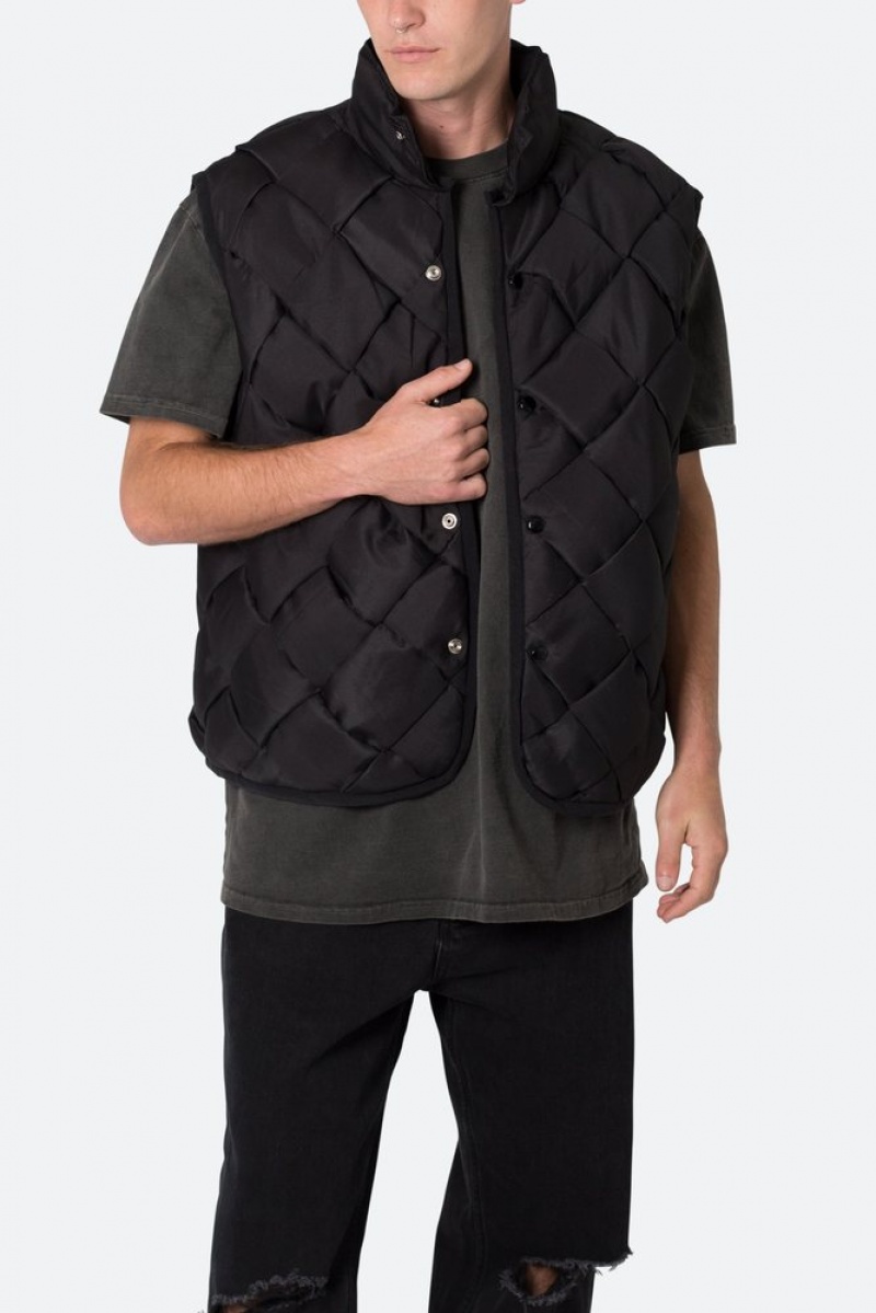 Mnml Woven Puffer Vest Jackets Black | XO94-D8OY